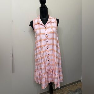Anthropologie by Maeve Women’s Sleeveless Pink Plaid Button-Front  Dress M